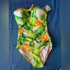 Kona Sol Tropical Green and Yellow One Piece Swimsuit